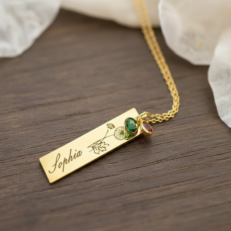 Birth Flower Birthstone Custom Necklace
