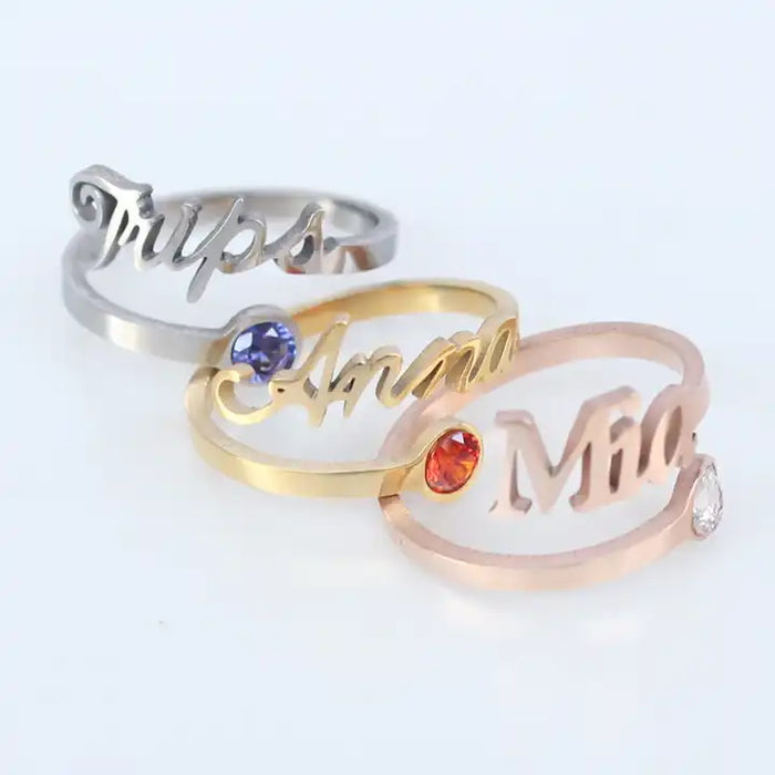 Custom Name Birthstone Ring