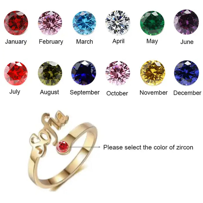 Custom Name Birthstone Ring