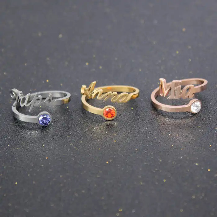 Custom Name Birthstone Ring