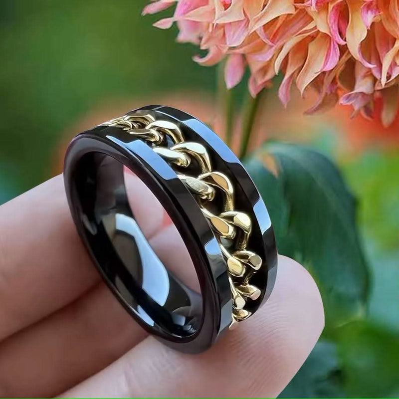 Men's Cuban Link Spiner Black Tungsten Ring-Rings-Sairahaz Jewelers
