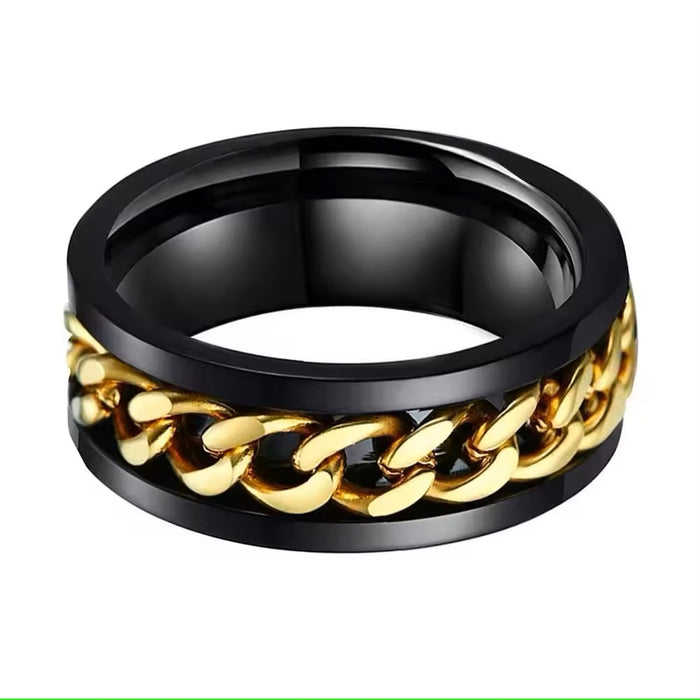 Men's Cuban Link Spiner Black Tungsten Ring