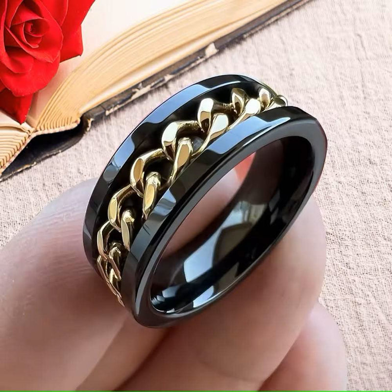 Men's Cuban Link Spiner Black Tungsten Ring-Rings-Sairahaz Jewelers