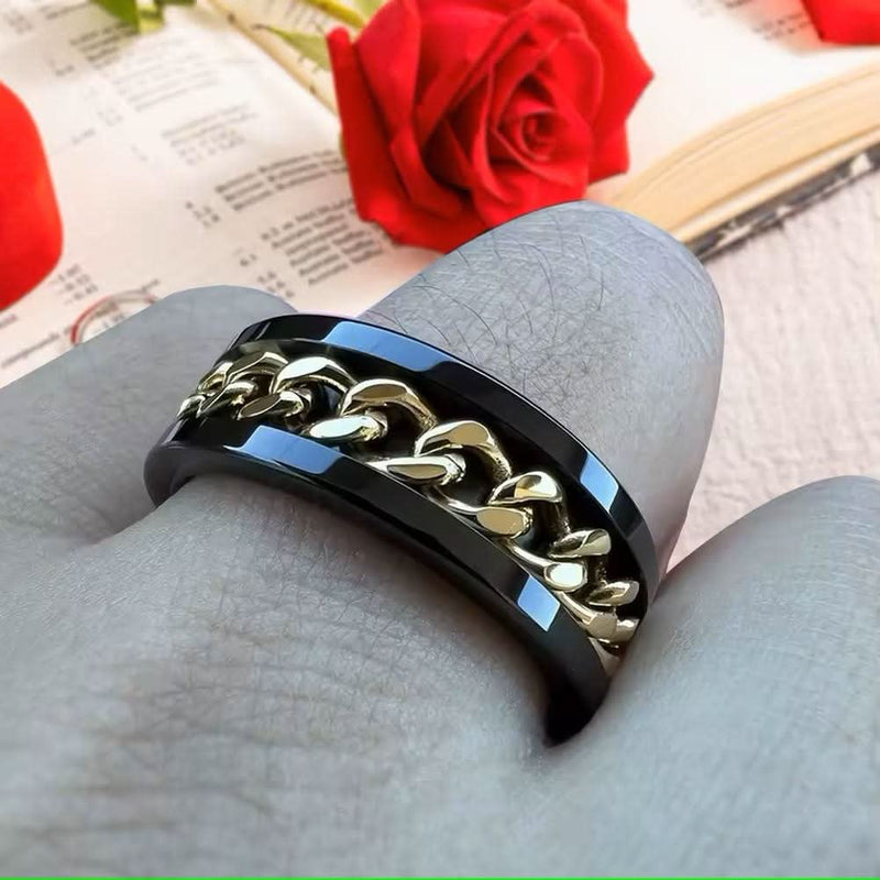 Men's Cuban Link Spiner Black Tungsten Ring-Rings-Sairahaz Jewelers