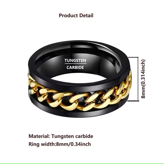 Men's Cuban Link Spiner Black Tungsten Ring