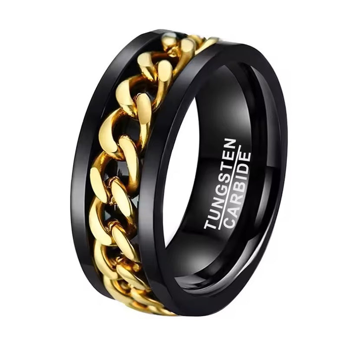 Men's Cuban Link Spiner Black Tungsten Ring