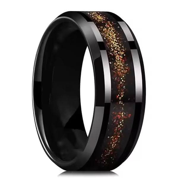 Men's Gold Foil Inlay Black Plated Tungsten Wedding Band-Rings-Sairahaz Jewelers