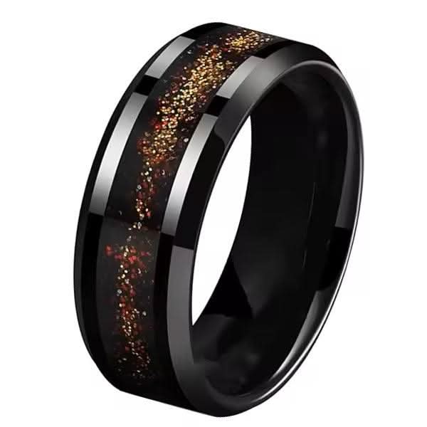 Men's Gold Foil Inlay Black Plated Tungsten Wedding Band-Rings-Sairahaz Jewelers