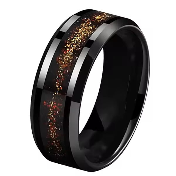 Men's Gold Foil Inlay Black Plated Tungsten Wedding Band