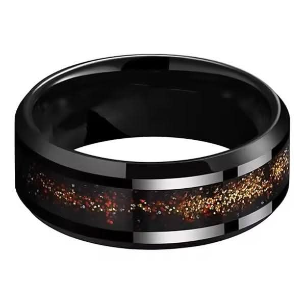 Men's Gold Foil Inlay Black Plated Tungsten Wedding Band-Rings-Sairahaz Jewelers
