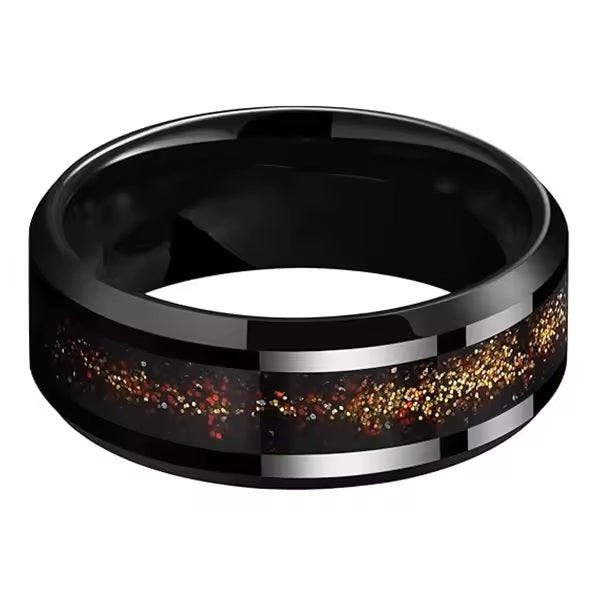 Men's Gold Foil Inlay Black Plated Tungsten Wedding Band