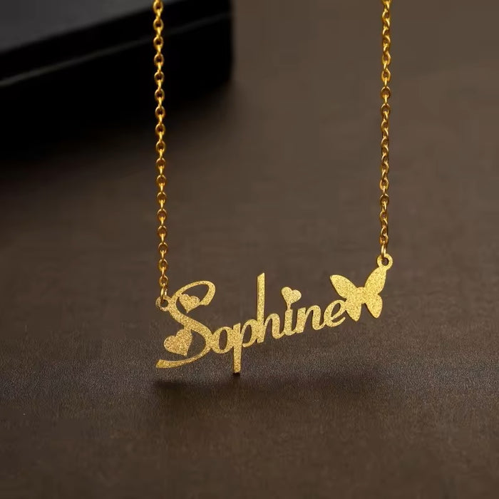 Hearts and Butterfly Name Necklace