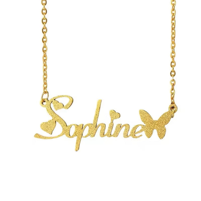 Hearts and Butterfly Name Necklace