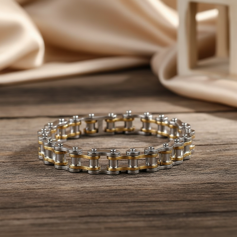 Motorcycle Bike Chain Bracelet for Men –Silver & Gold