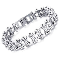 Motorcycle bike chain bracelet for men in silver steel with industrial link styling