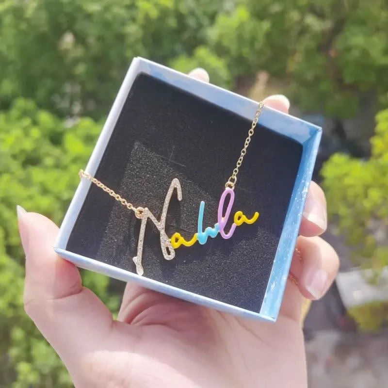 Personalized Custom Name Colorful Enamel With Cubic Zirconia — Sairahaz ...