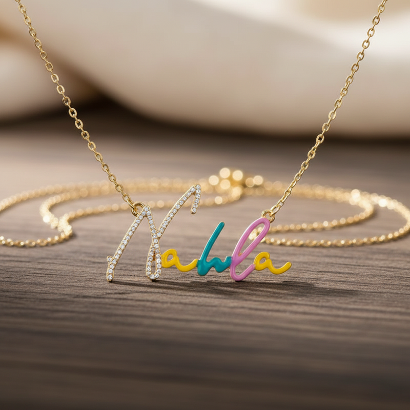 Nombre Personalizado Esmalte de Colores con Circonita Cúbica