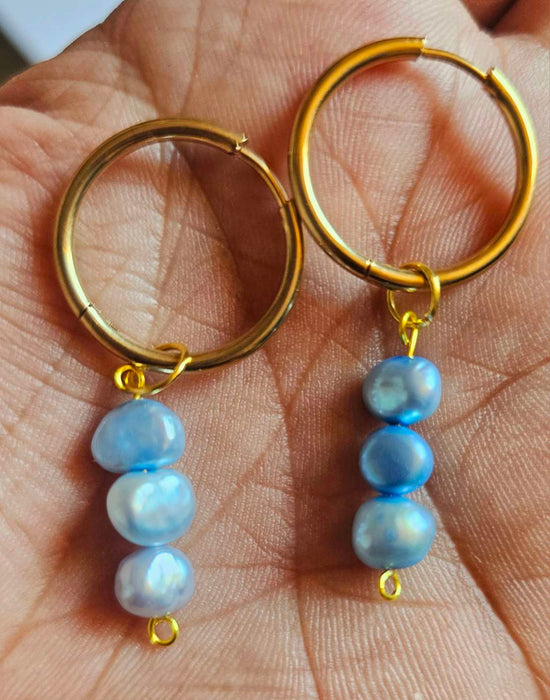 Blue Cultured Pearl Earrings - Blue Pearl Earrings-Pearl Earrings-Sairahaz Jewelers