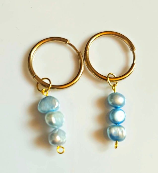 Blue Cultured Pearl Earrings - Blue Pearl Earrings-Pearl Earrings-Sairahaz Jewelers