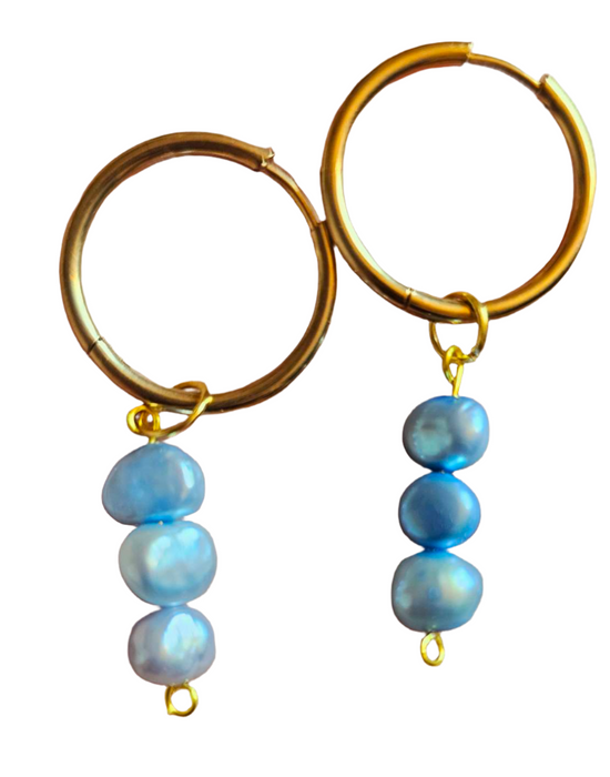 Blue Cultured Pearl Earrings - Blue Pearl Earrings-Pearl Earrings-Sairahaz Jewelers