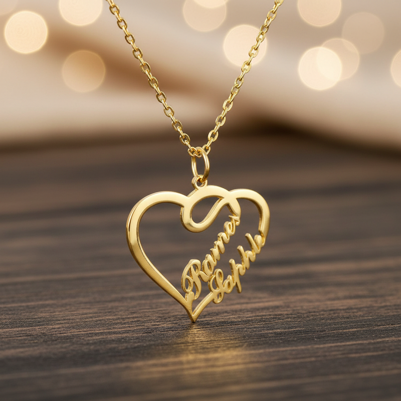 Couple Heart Name Necklace