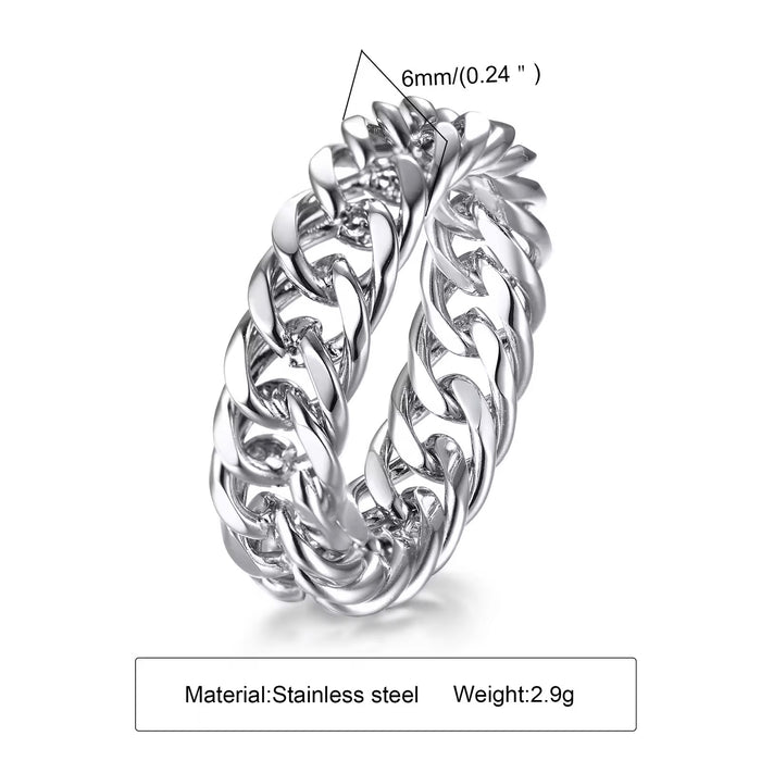 Stainless Steel Chic Cuban Link Ring 6mm