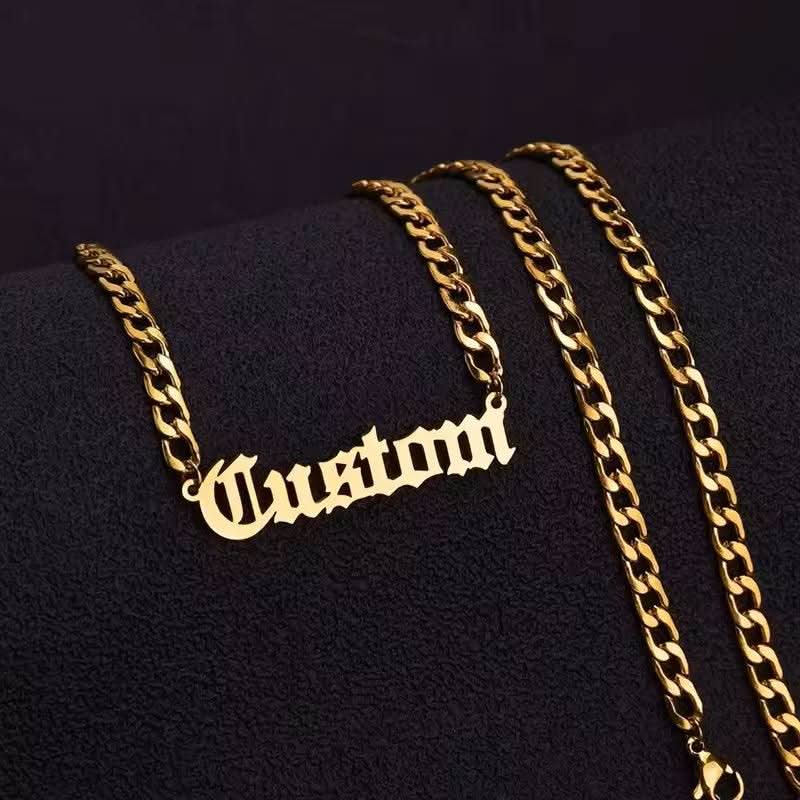 English Name Necklace with Cuban Link Chain for Men-Custom Name Necklace-Sairahaz Jewelers