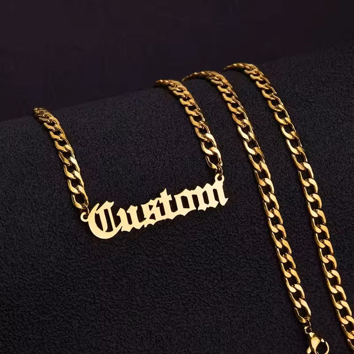 English Name Necklace with Cuban Link Chain for Men