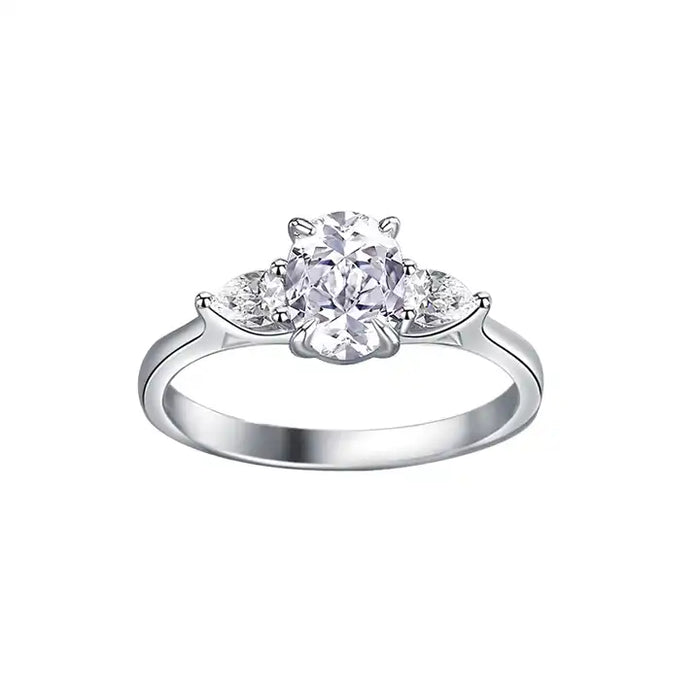 Oval Moissanite Engagement Ring in White Gold, Unique Marquise Cut-Rings-Sairahaz Jewelers