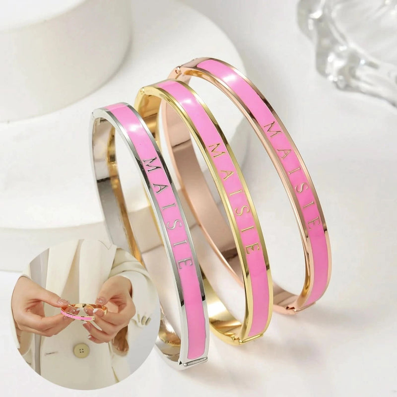 Personalized Pink Enamel Name Bangle Bracelet