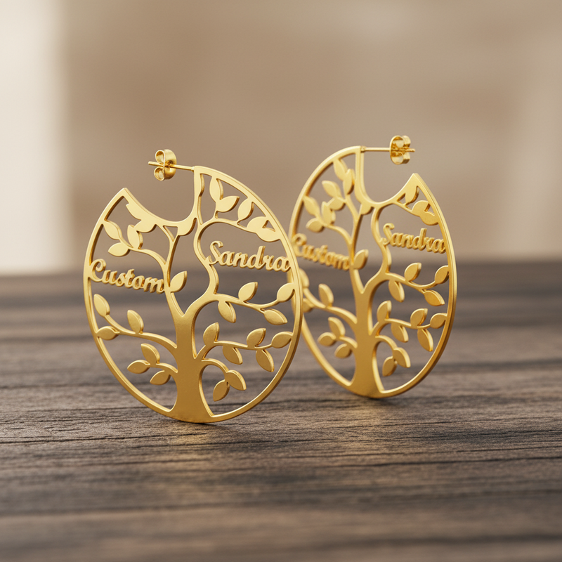 Family Tree Earrings with Names - One to Eight Names