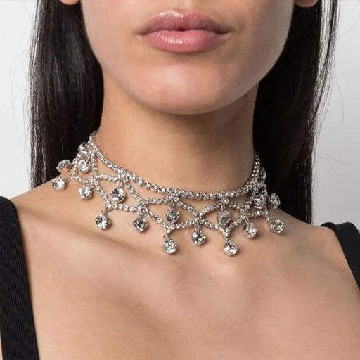 Women Bling Fest Rhinestone Statement Choker Necklace