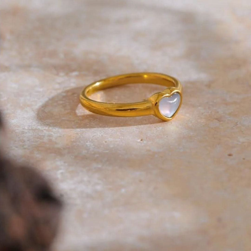 Fashion Heart Shell Stone Ring PVD Plated-Rings-Sairahaz Jewelers