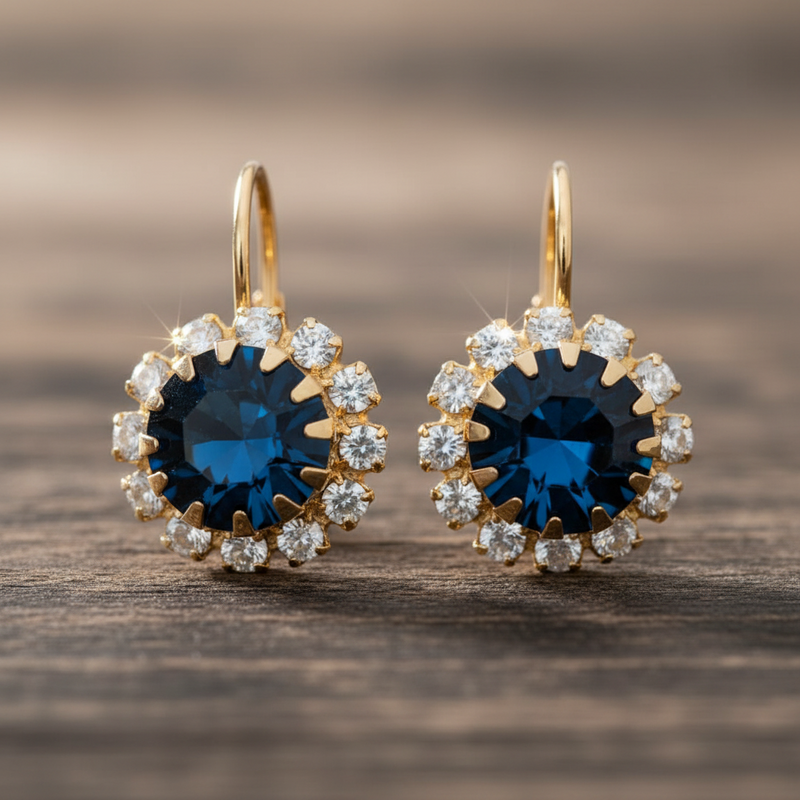 Gold Plated Crystal Flower Earrings with Cubic Zirconia