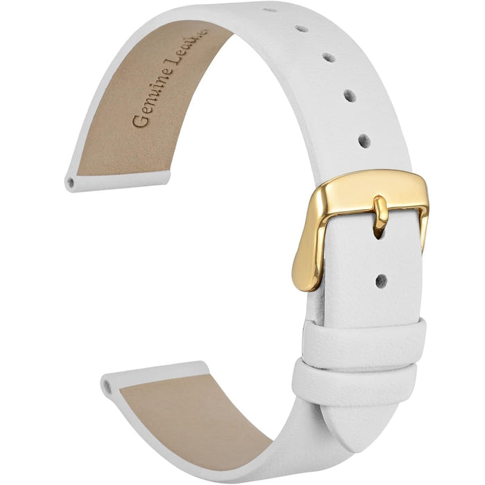 Elegant White Genuine Leather Watch Band with Gold Buckle