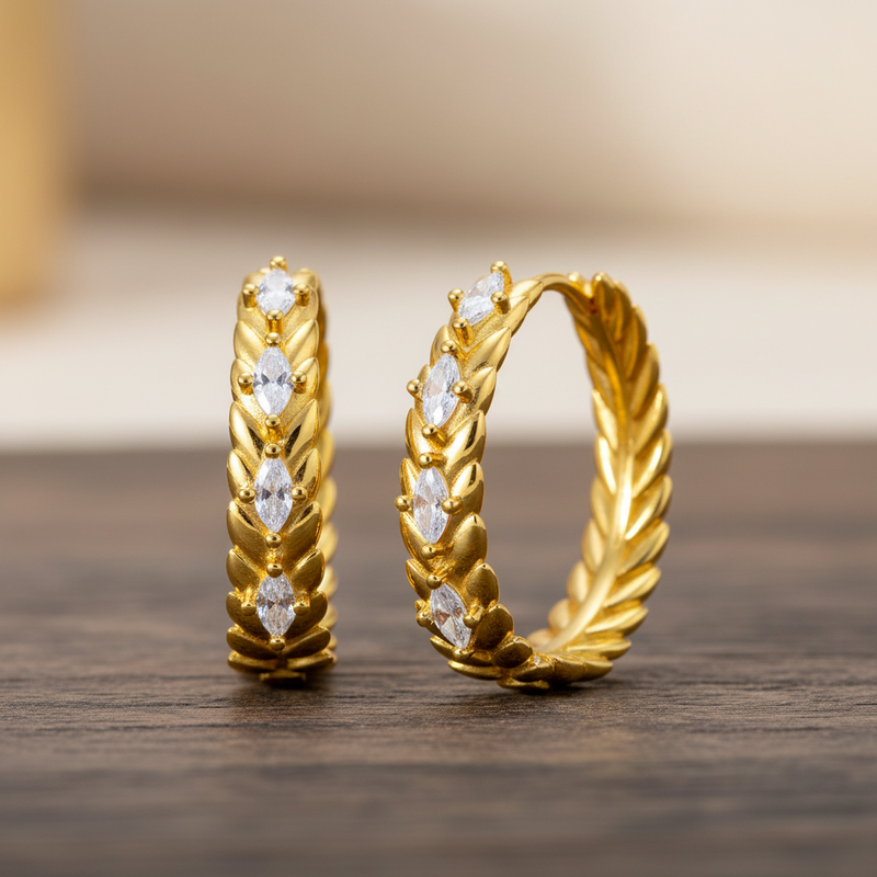 18k Gold Plated Wheat Circle Hoop Earrings - view 1