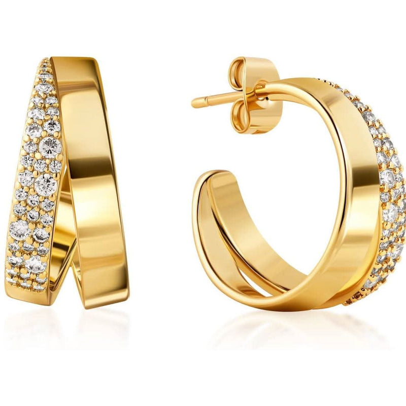 Barzel Gold Plated Half Hoop Cubic Zirconia Earrings-Earrings-Sairahaz Jewelers