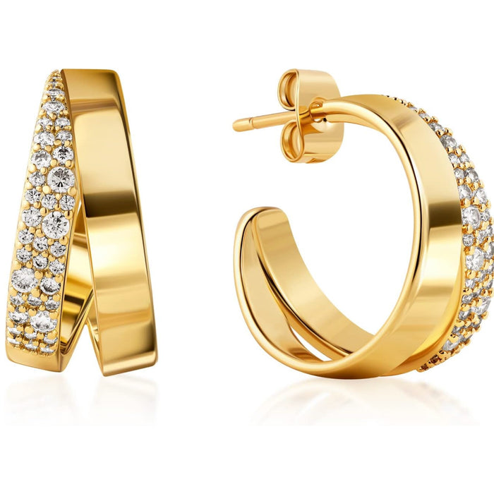 Barzel Gold Plated Half Hoop Cubic Zirconia Earrings-Earrings-Sairahaz Jewelers