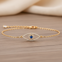 Gold Plated Evil Eye Adjustable Bracelet - view 1