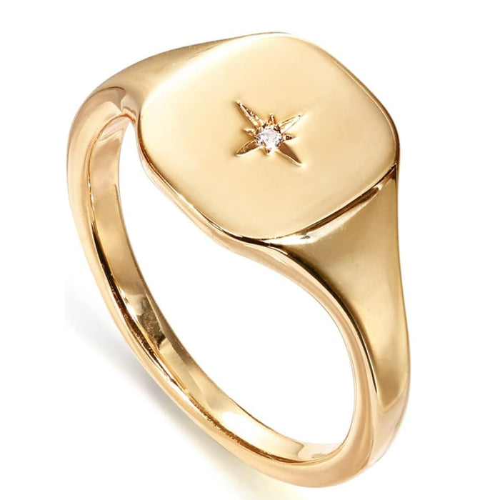 Gold Plated Signet Ring with North Star-Rings-Sairahaz Jewelers