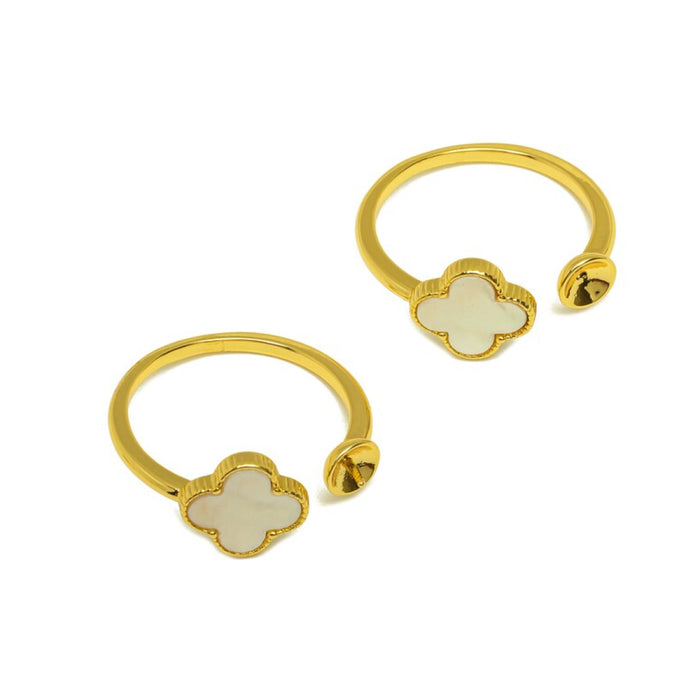 Gold Plated Mother of Pearl Clover Ring-Rings-Sairahaz Jewelers