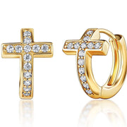 Barzel Gold Plated Crystal Cross Huggie Earrings-Earrings-Sairahaz Jewelers