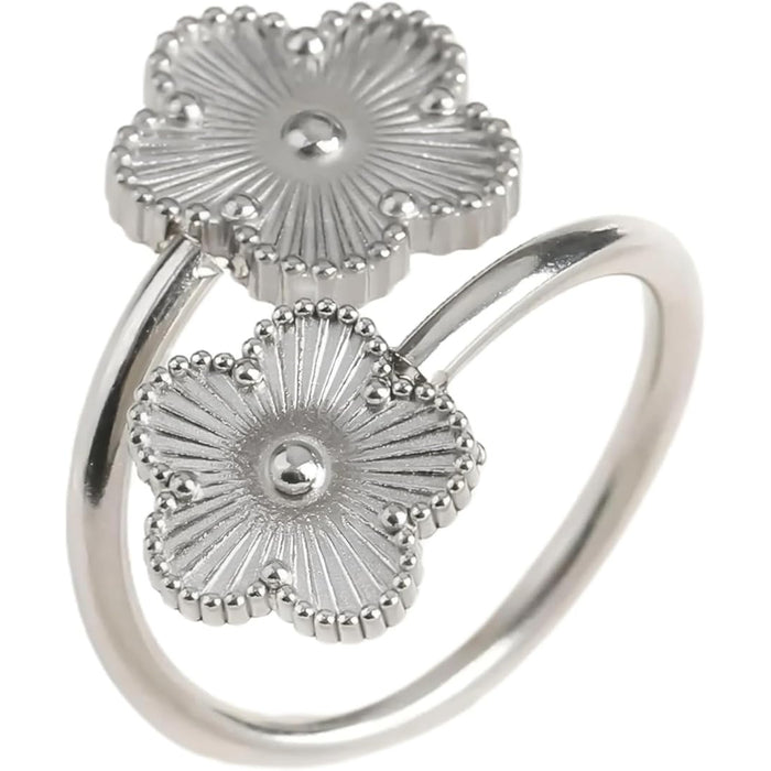 Stainless Steel Five Leaf Flower Ring