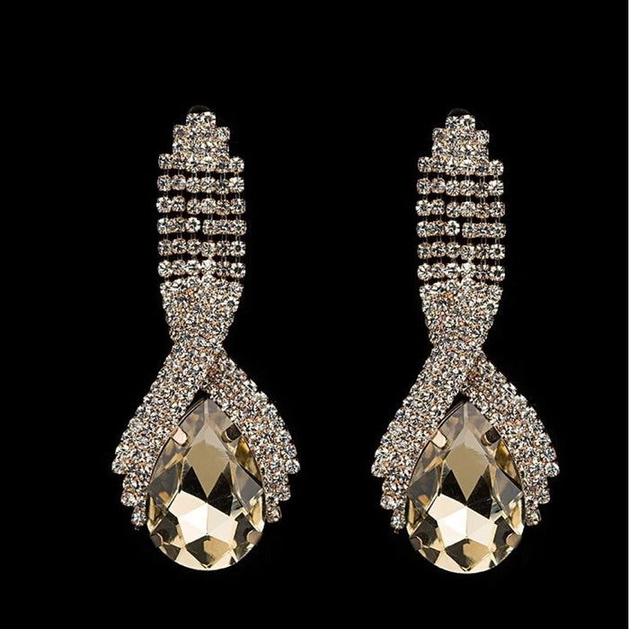 Prestige Crystal Earrings Teardrop Rhinestone Design-Earrings-Sairahaz Jewelers