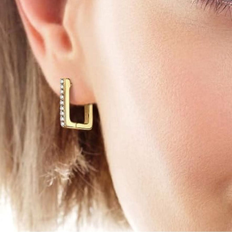 Square Moissanite Hoop Earrings-Earrings-Sairahaz Jewelers