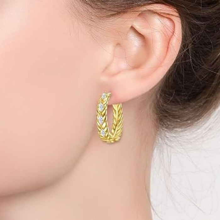 Gold Plated Wheat Circle Hoop Earrings-Earrings-Sairahaz Jewelers