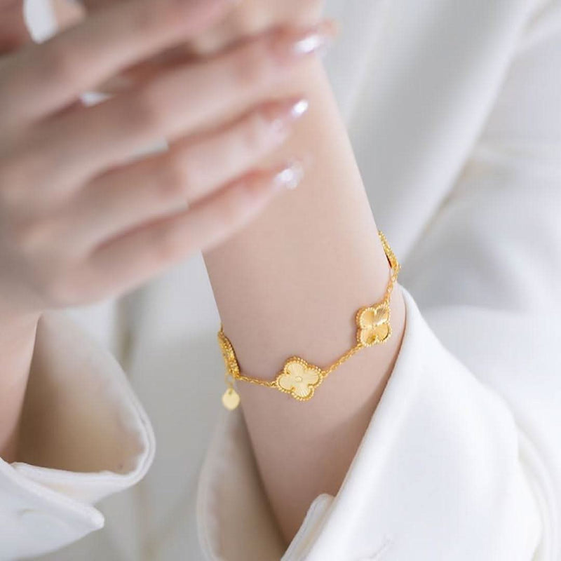 Gold Clover Bracelet Adjustable Lucky Link-Bracelets-Sairahaz Jewelers