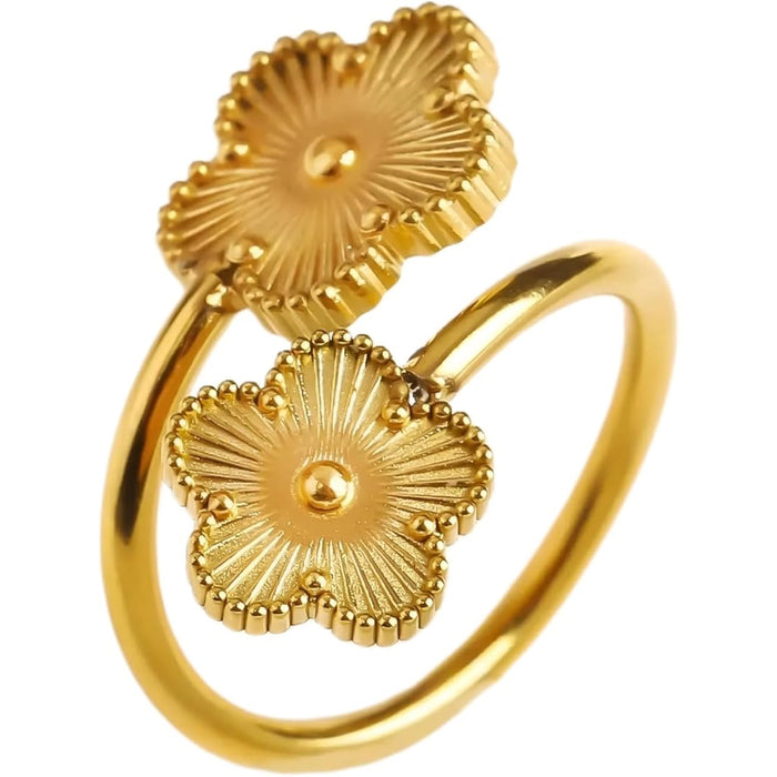 Stainless Steel Five Leaf Flower Ring