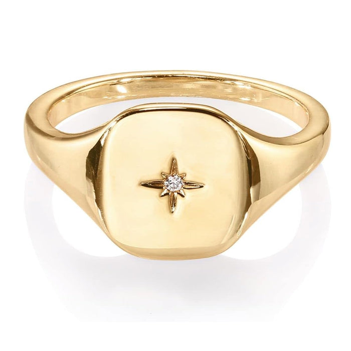 Gold Plated Signet Ring with North Star-Rings-Sairahaz Jewelers