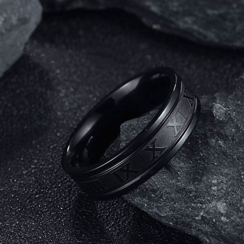 Titanium Steel Roman Numerals Love Ring-Rings-Sairahaz Jewelers